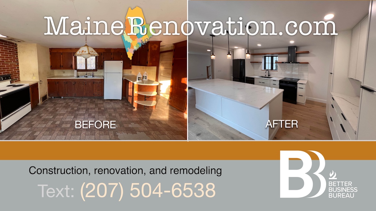 Before and after mage of a horrible kitchen renovated into a nice one.